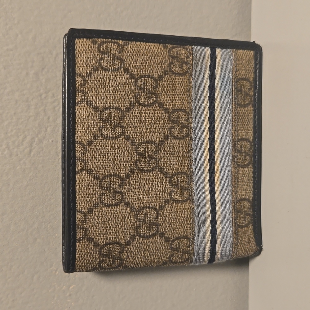 Gucci Monogram Bifold Wallet Beige/ Blue & Black